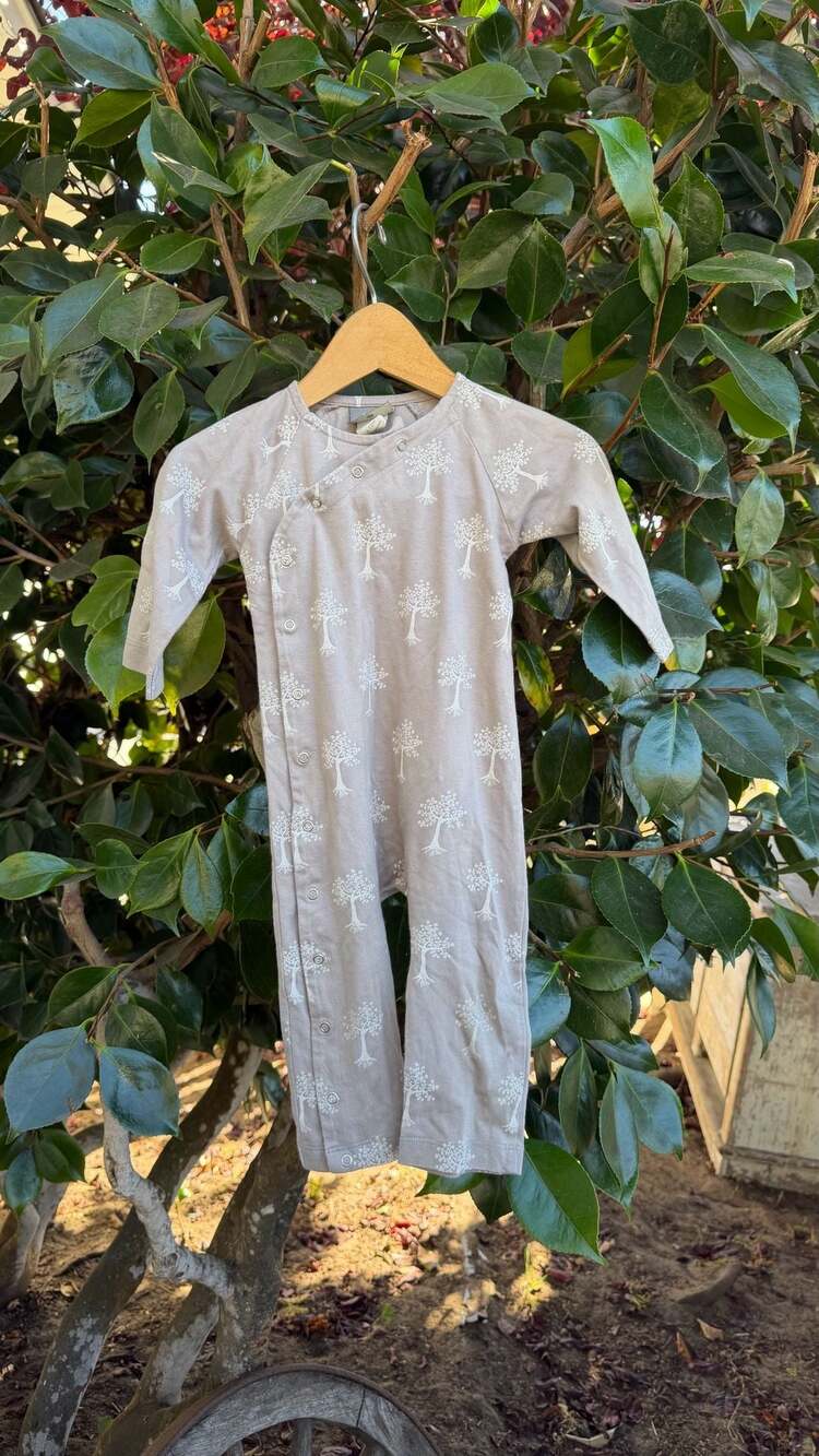 Kate Quinn Gray Tree Print Organic Cotton Kimono Bodysuit Romper 6-12M